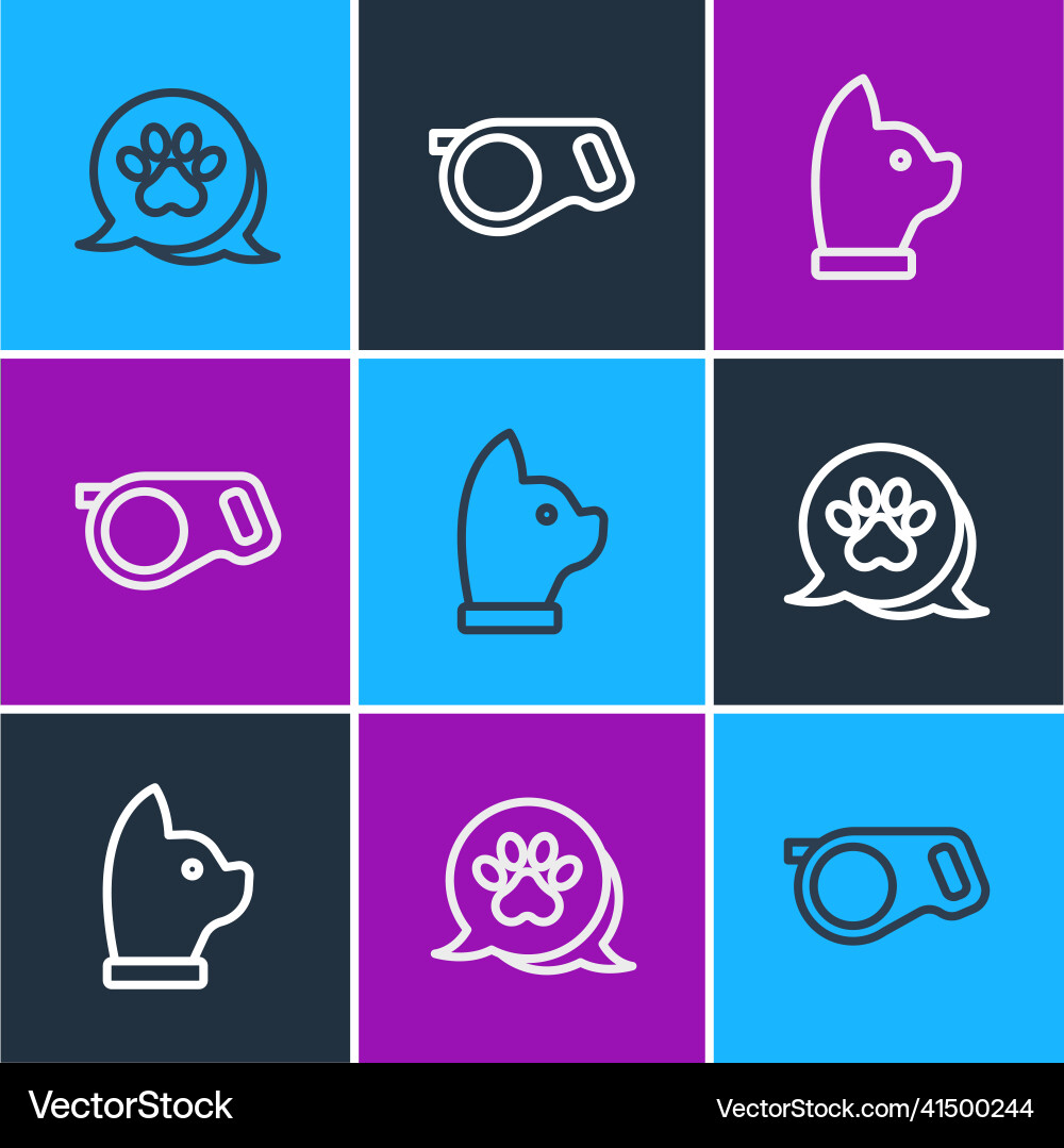 Set line paw print cat and retractable cord leash Vector Image