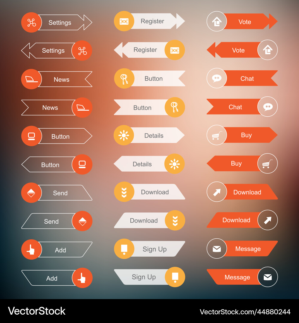 Set of the buttons on stylish background flat web vector image
