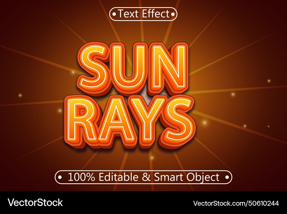 Sun rays editable text effect 3 dimension emboss Vector Image