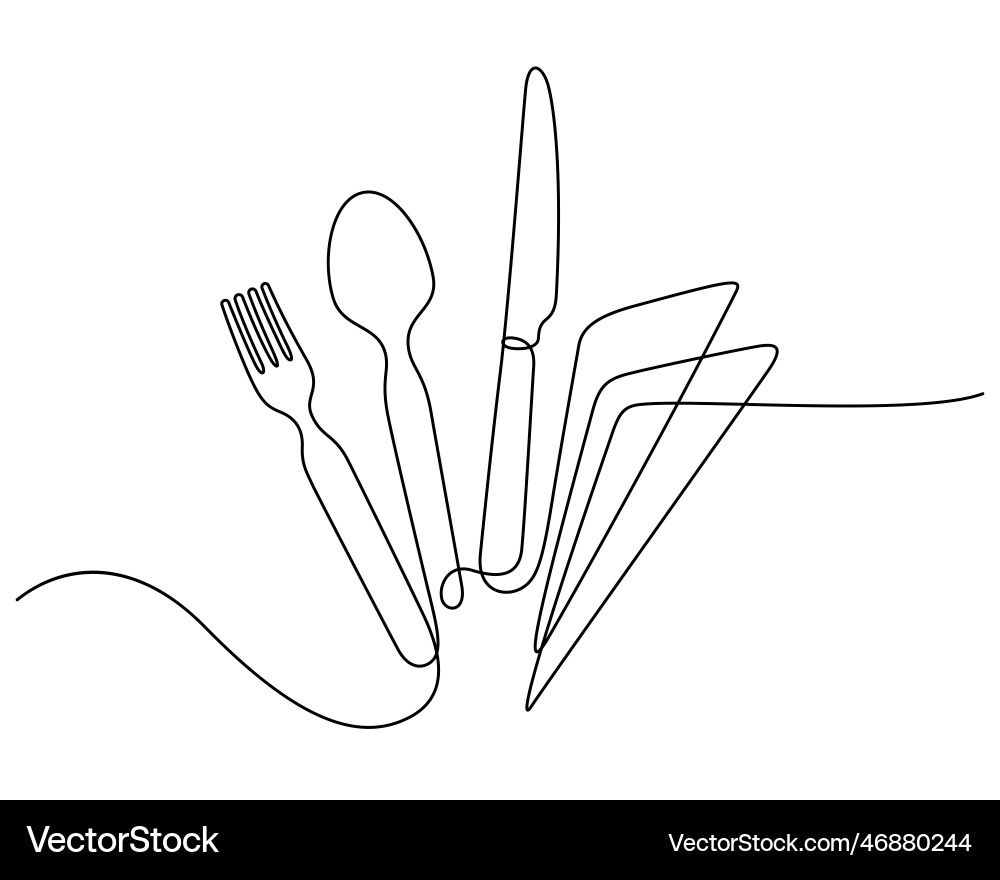 Utensils set and napkin in continuous line Utensils set and napkin in continuous line Vector Image