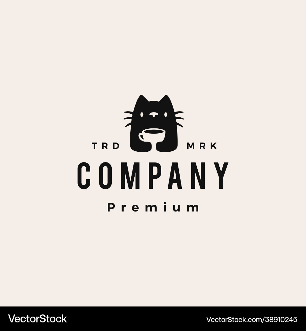 Cat coffee cup cafe drink hipster vintage logo Cat coffee cup cafe drink hipster vintage logo vector image