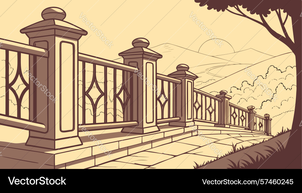 Classical balustrade path to ancient structure Vector Image