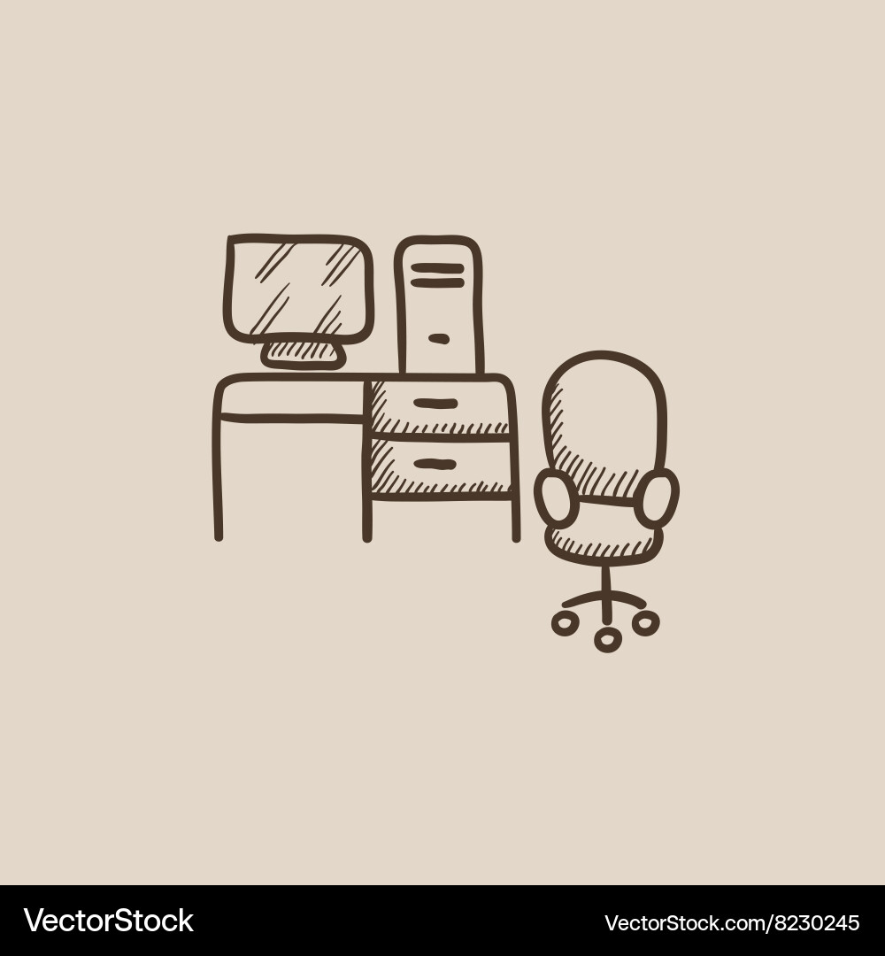 Computer set with table and chair sketch icon vector image