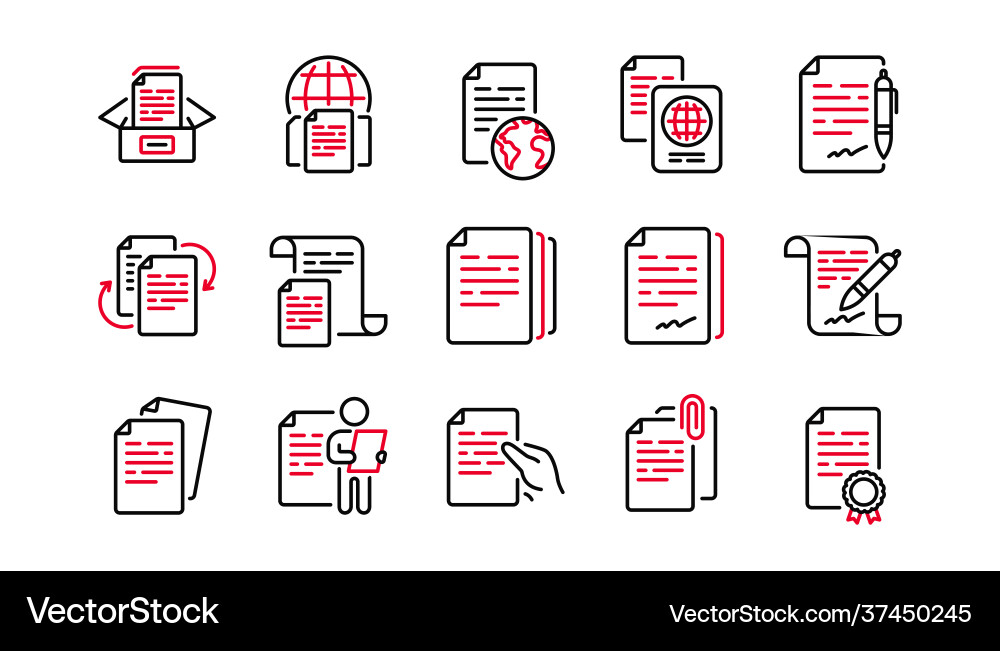 Documents line icons set copy files contract Vector Image