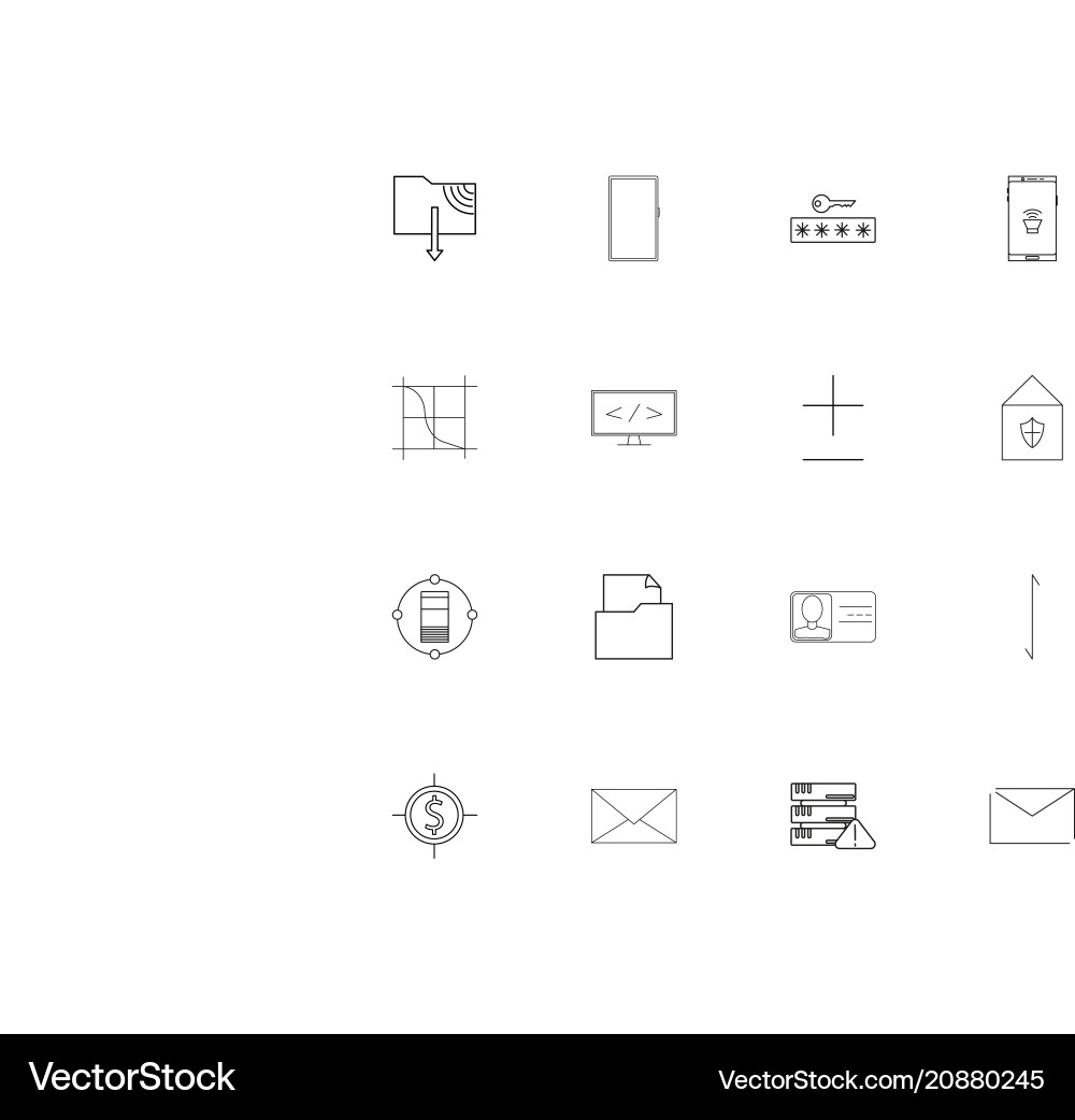 Internet technologies linear thin icons set vector image