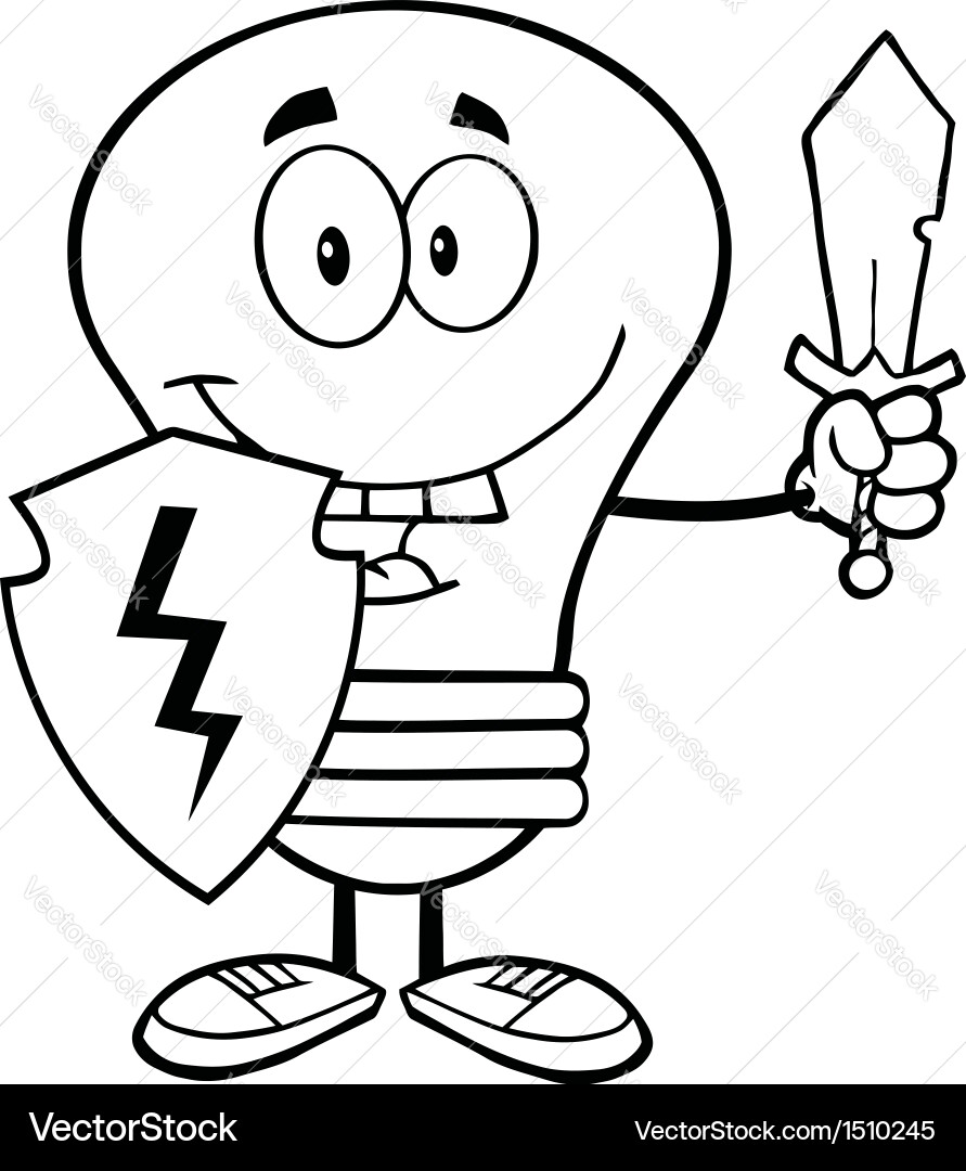 Light bulb with sword and shield Vector Image