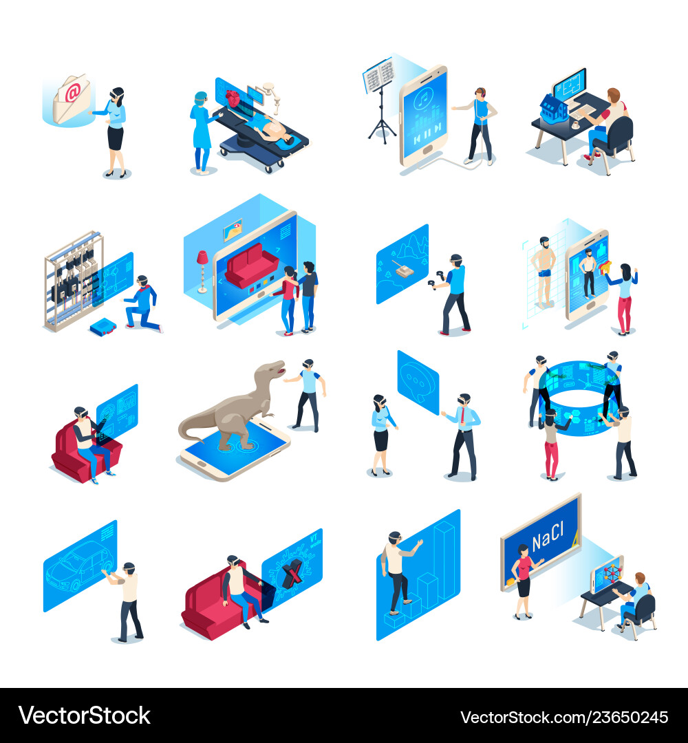 Virtual reality device isometric immersion Vector Image
