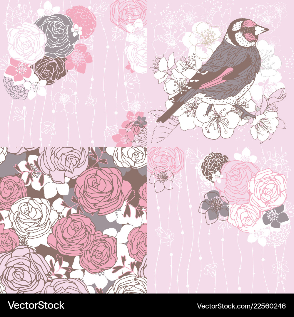 4 cards with tea roses Royalty Free Vector Image