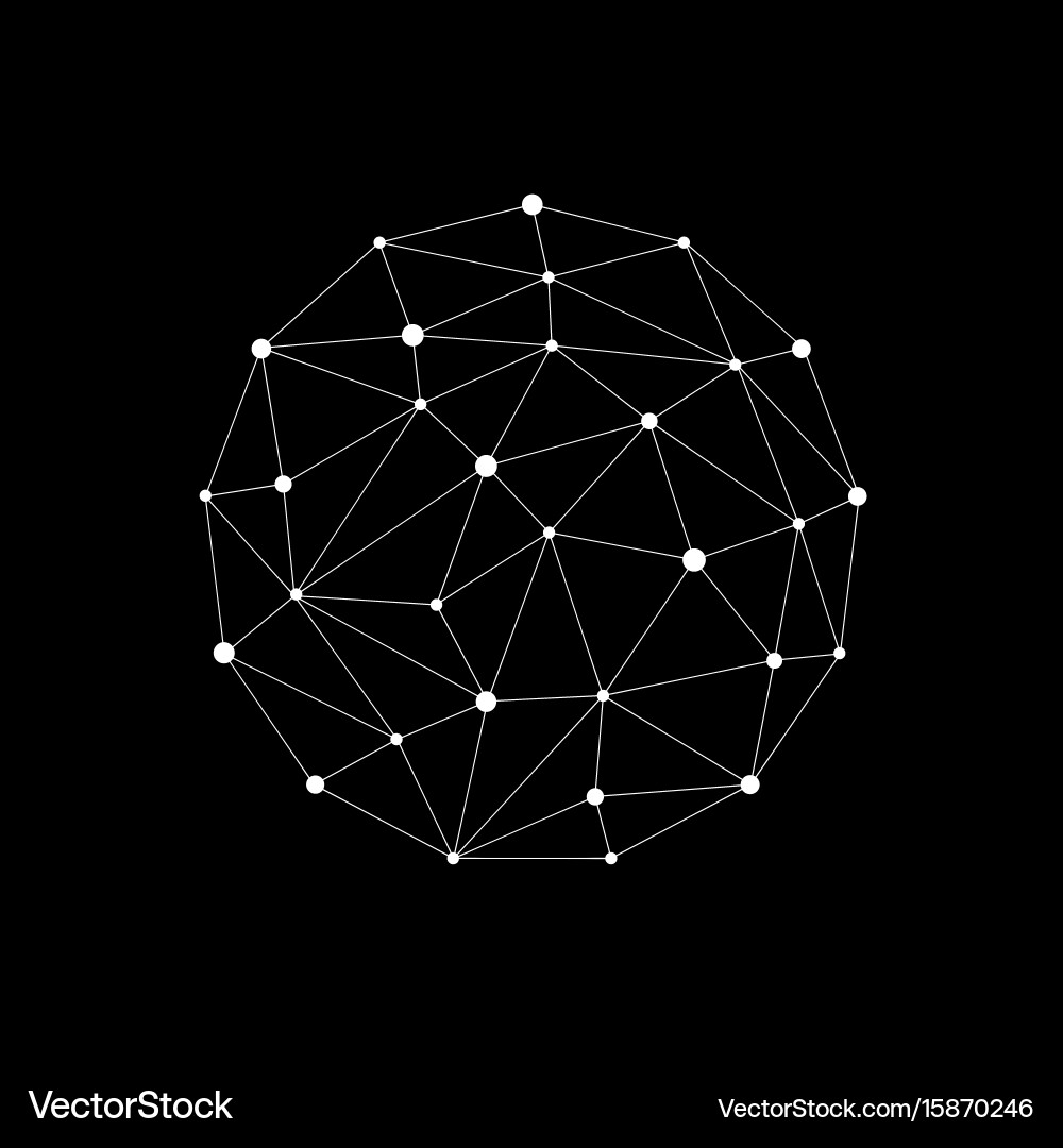 Abstract polygonal sphere with glowing dots Vector Image