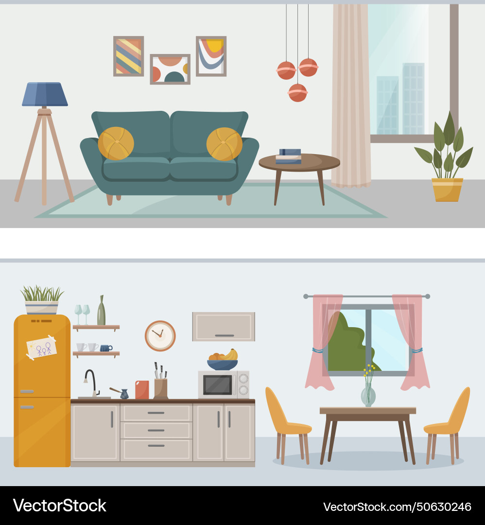 Apartment inside set with interior Apartment inside set with interior vector image
