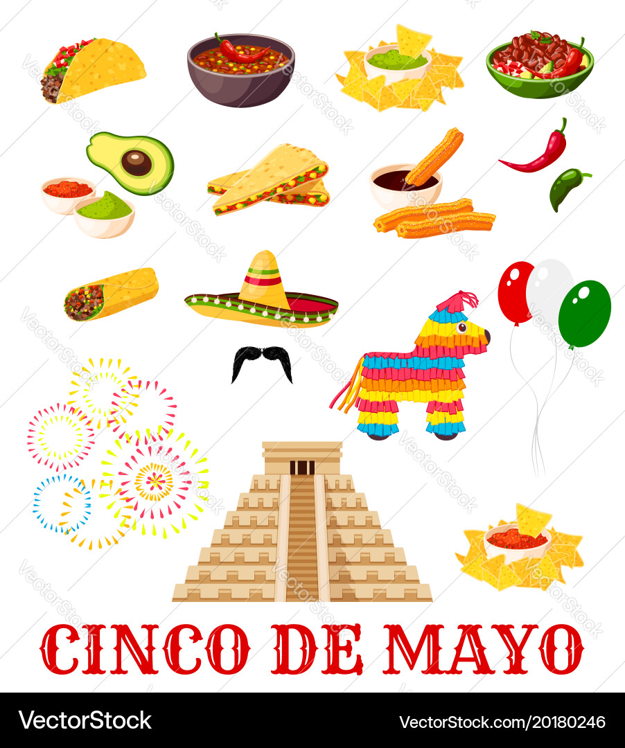 Cinco de Mayo Fiesta Party Food Icons Vector Image