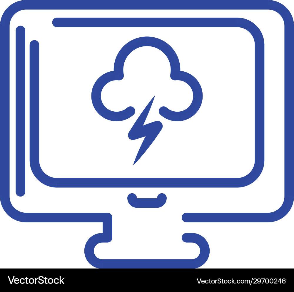 Computer with storm clouds icon line style Vector Image