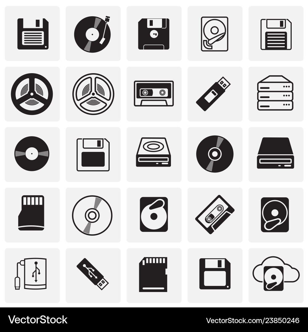Data device icons set on squares background Data device icons set on squares background Vector Image