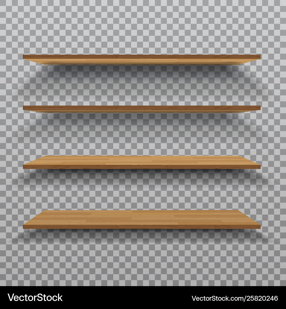 Empty wooden shelf isolated on checkered Vector Image