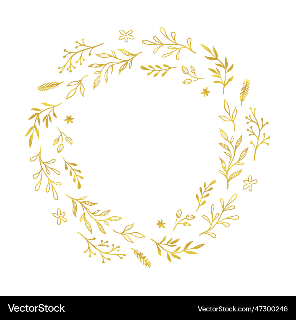 Gold floral circle frame golden Vector Image