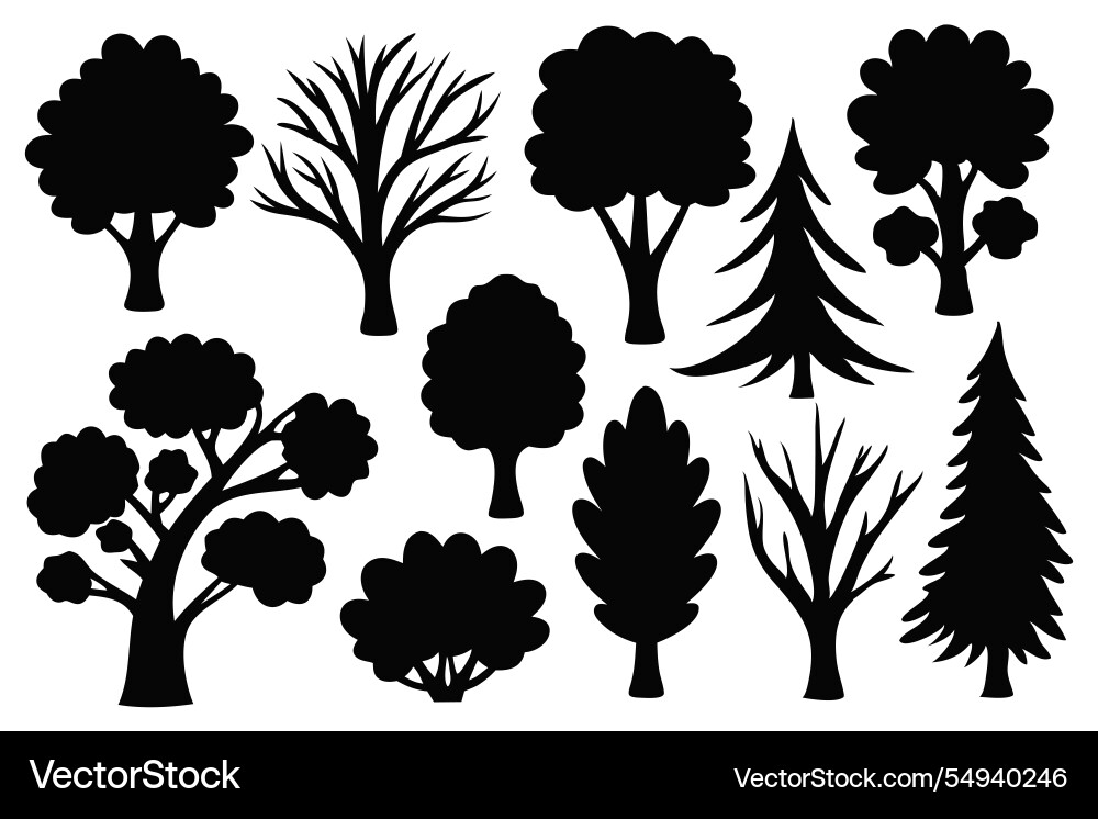 Graphics trees elements silhouettes set isolated Vector Image