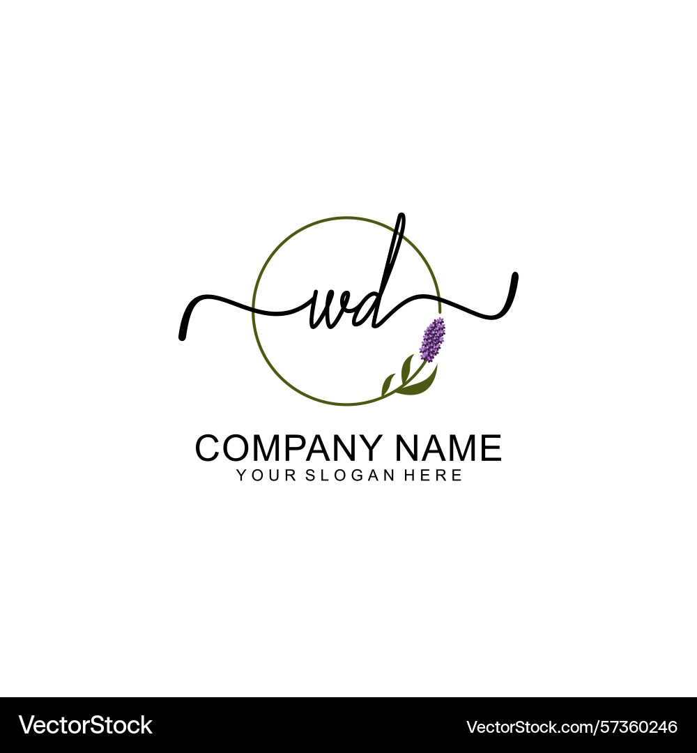 Handwritten wd initial logo with circle Handwritten wd initial logo with circle Vector Image