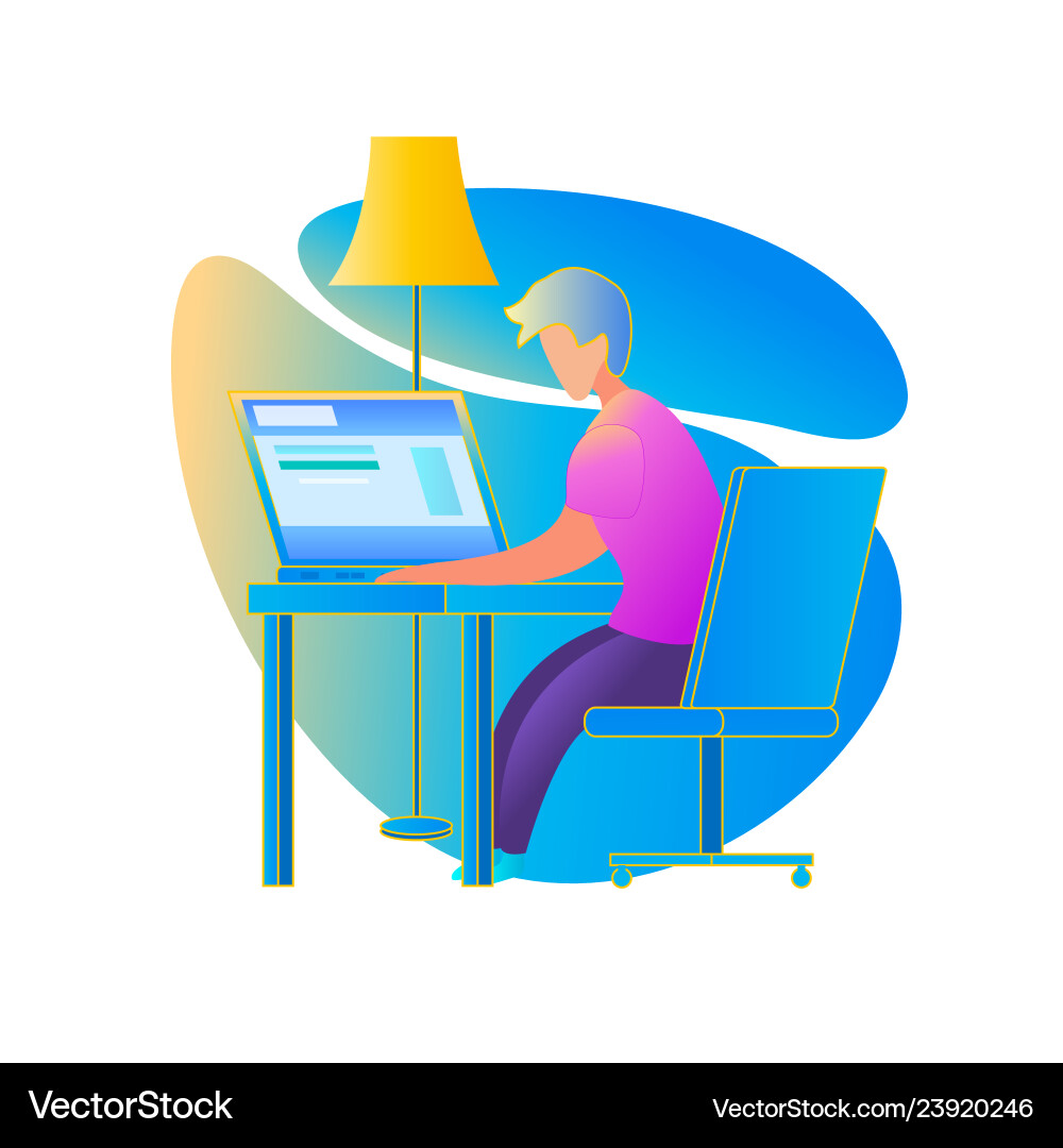 Male student character study at home via internet Male student character study at home via internet vector image