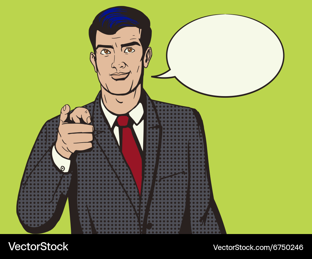 Man pointing forward finger pop art style Vector Image