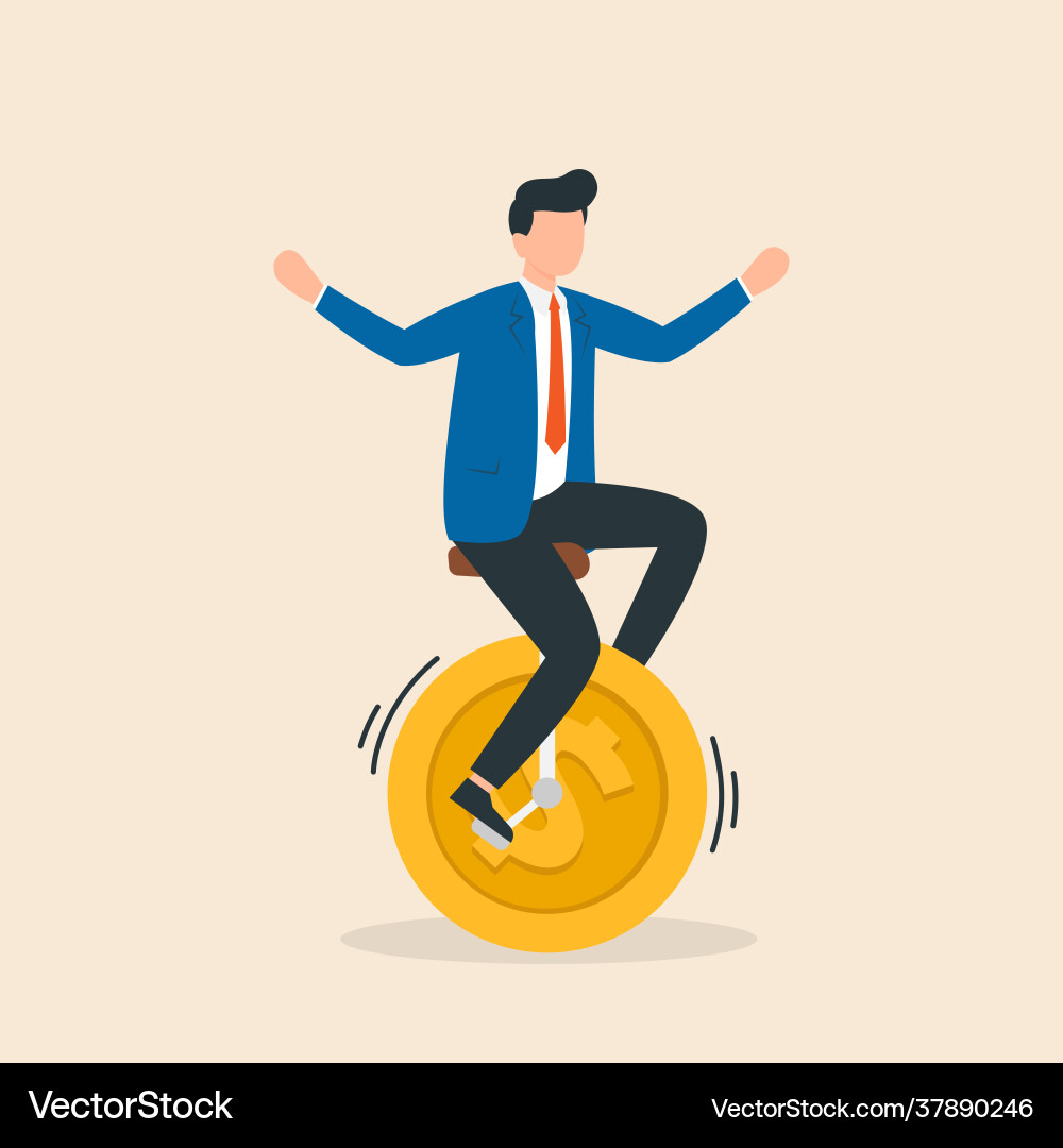 Man riding a bicycle with coins instead wheels vector image