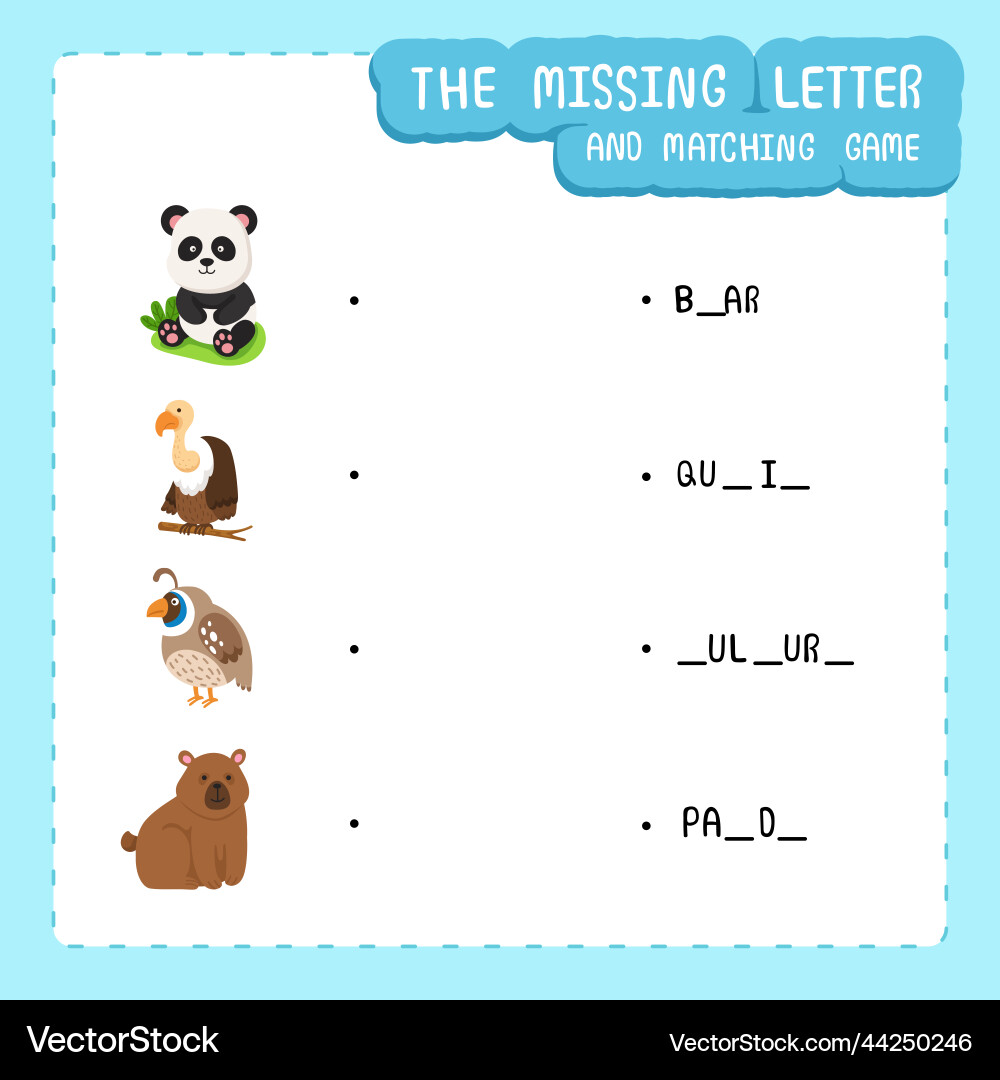 Missing letter and matching game Missing letter and matching game vector image