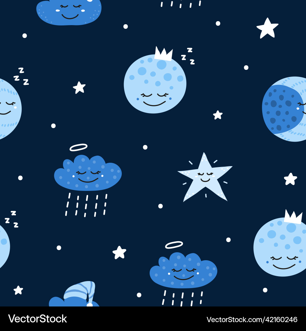 Seamless pattern with moon stars and clouds Seamless pattern with moon stars and clouds vector image