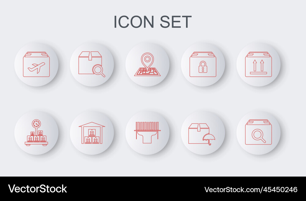 Set line search package scale with cardboard box Set line search package scale with cardboard box vector image