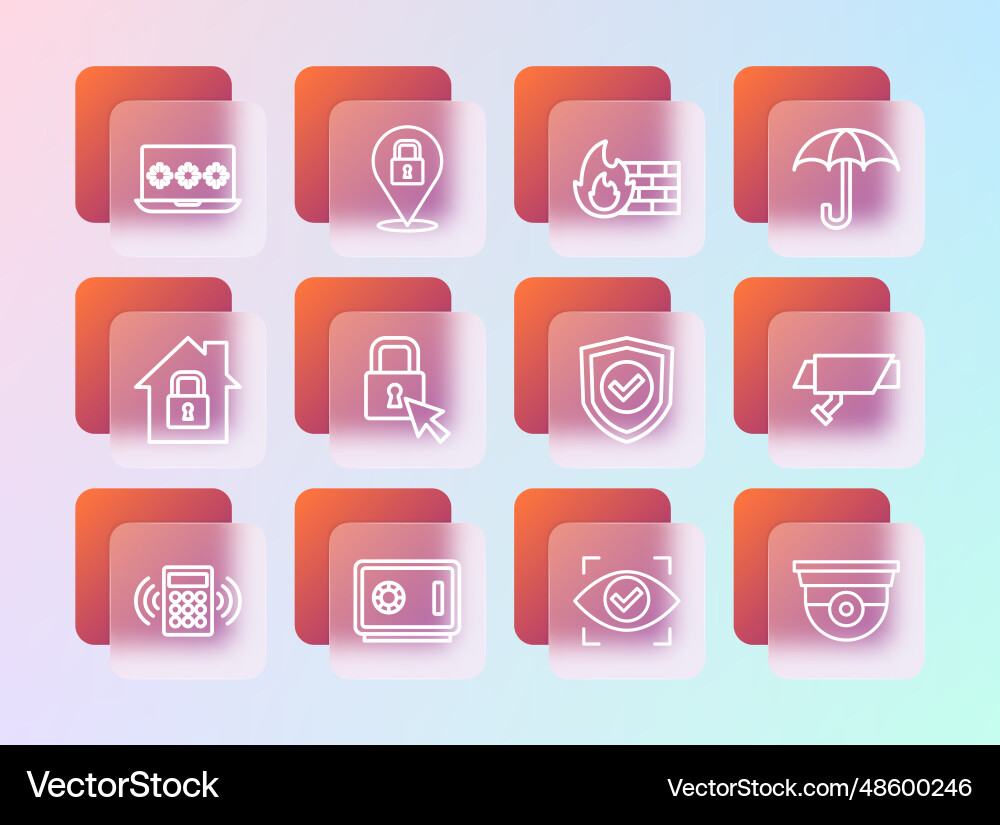 Set line umbrella safe shield with check mark vector image