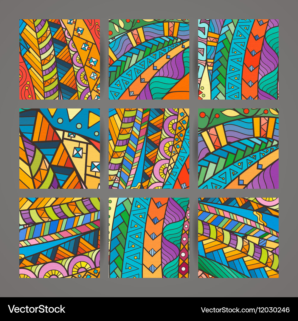 Set of four colorful intricate patterns doodle vector image