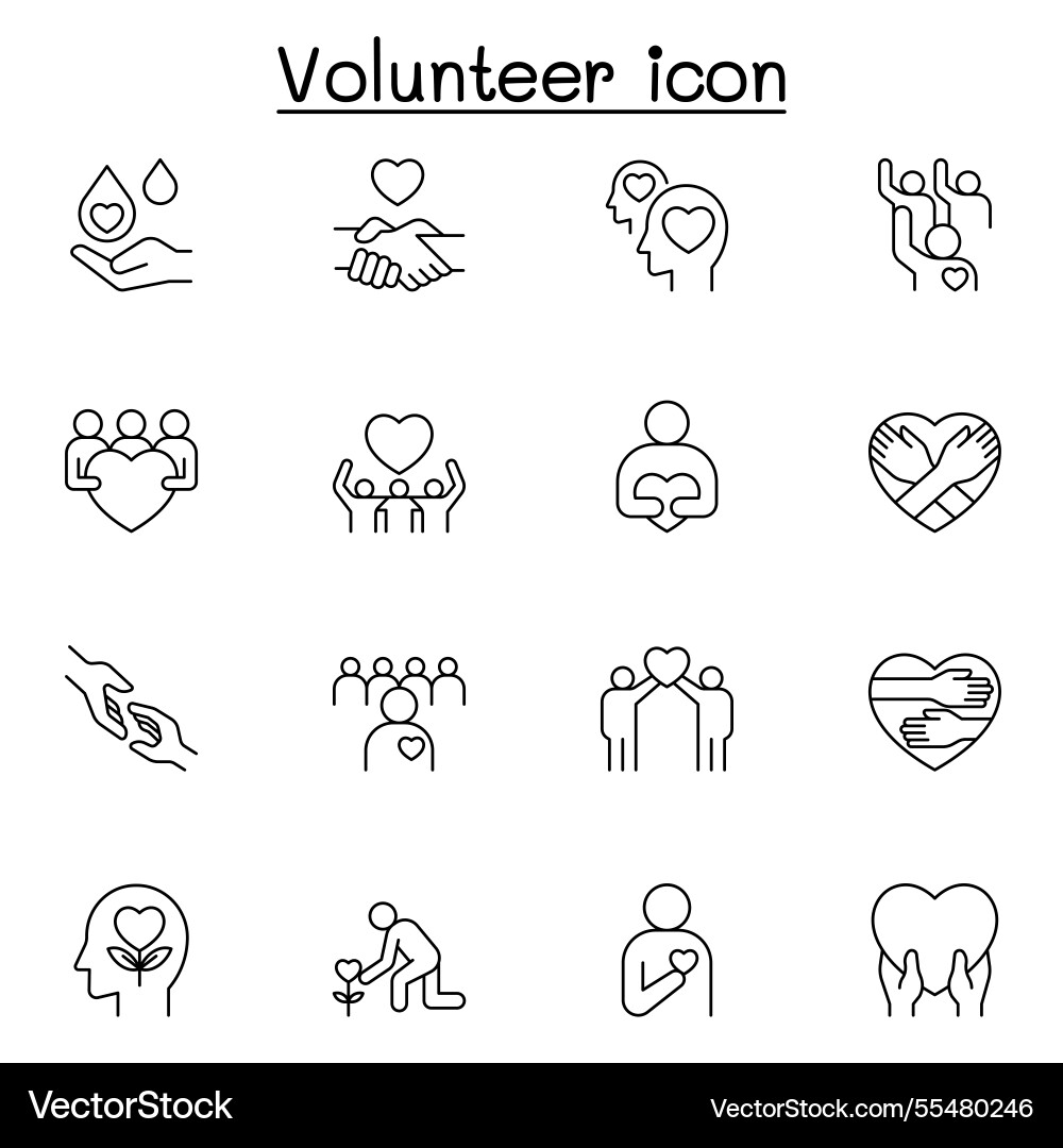Volunteer icon set in thin line style Volunteer icon set in thin line style vector image