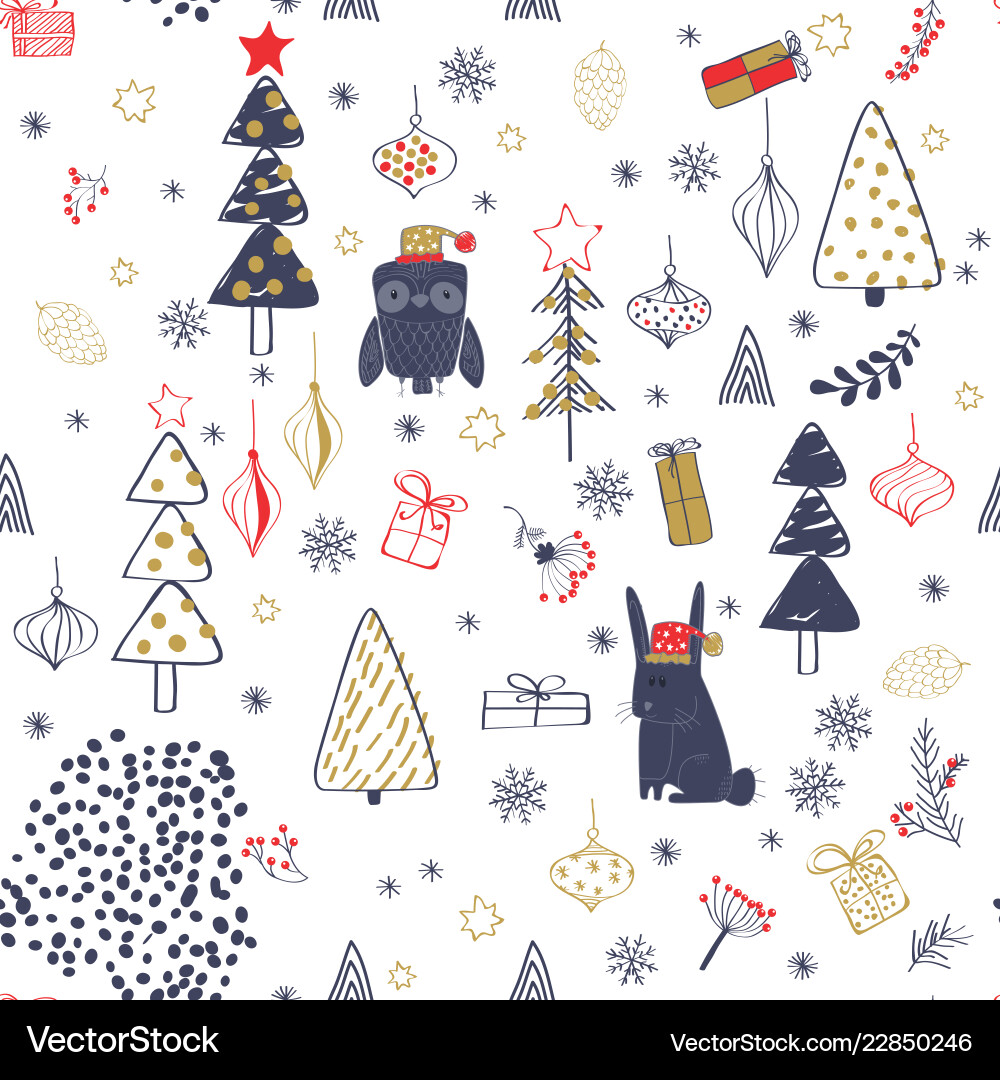 Winter Woodland Animals Pattern vector image