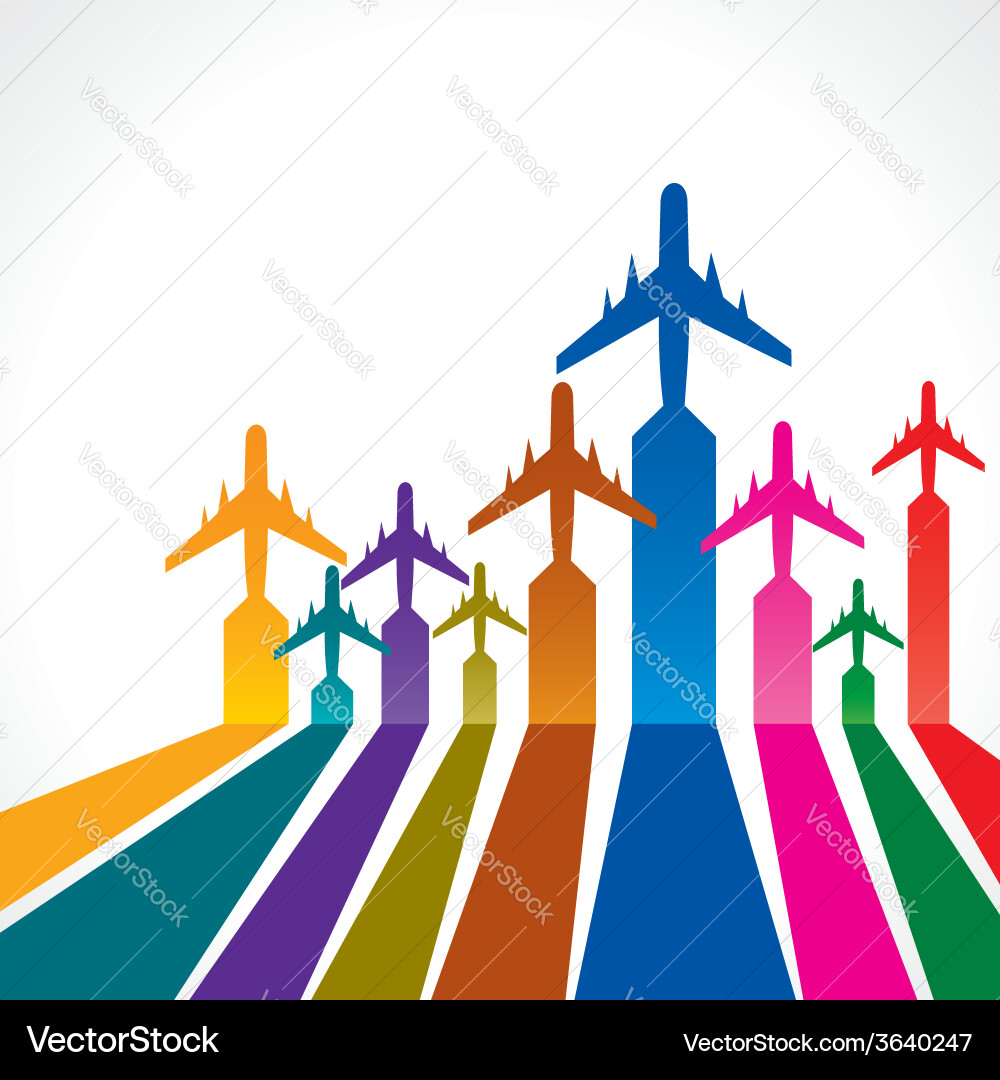Abstract colorful background with airplane vector image