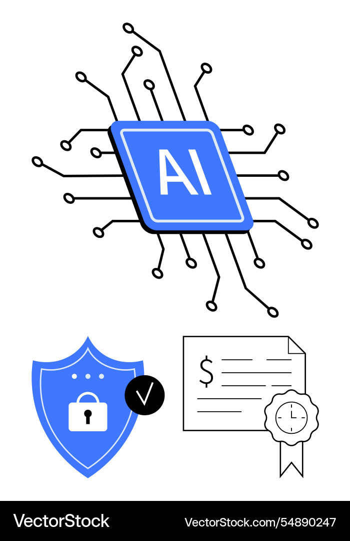 Ai chip with security shield and certificate Ai chip with security shield and certificate vector image