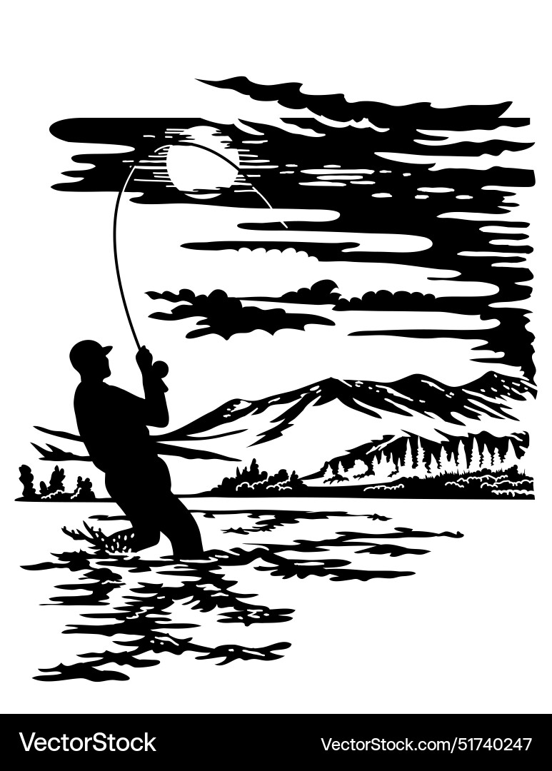 Angler fly fishing in madison river yellowstone Vector Image
