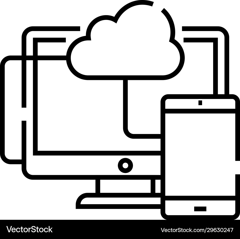 Cloud data synchronization line icon concept sign Cloud data synchronization line icon concept sign Vector Image