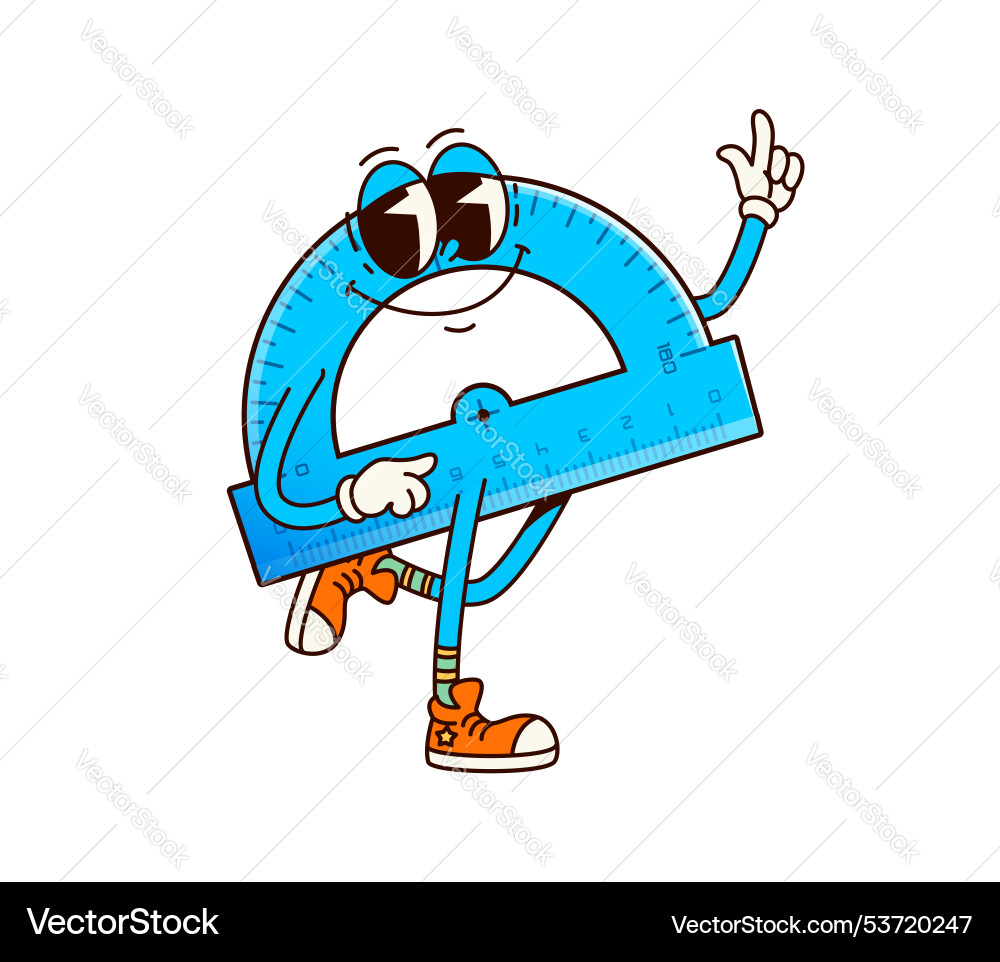 Groovy school protractor measuring tool character Groovy school protractor measuring tool character vector image
