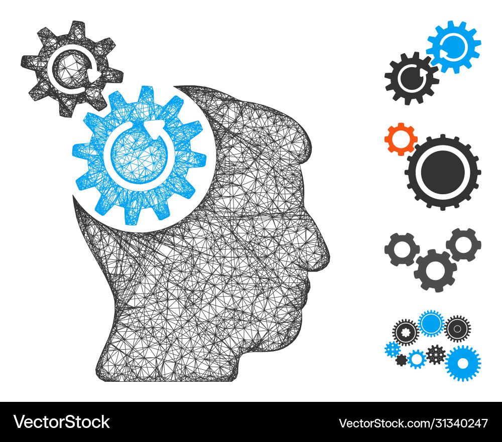 Head cogs rotation web mesh Head cogs rotation web mesh vector image