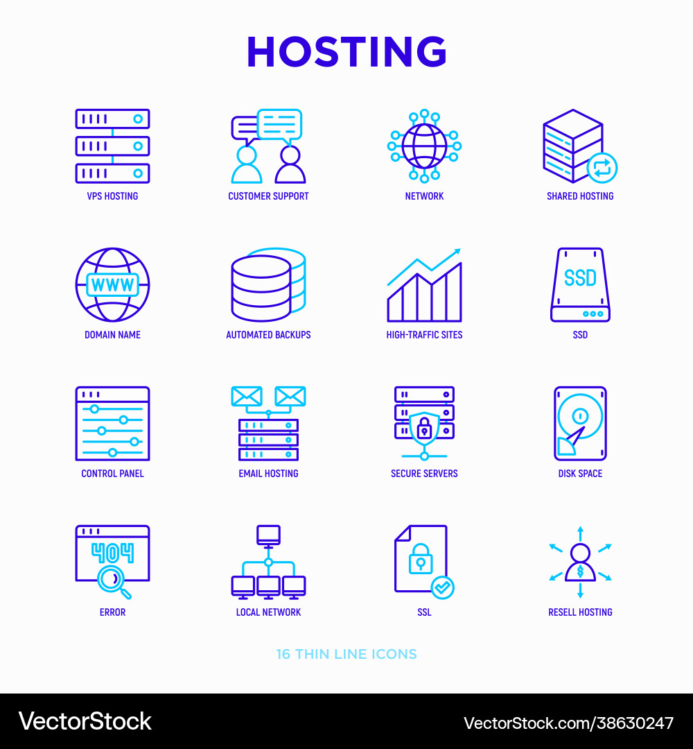 Hosting thin line icons set vps customer vector image