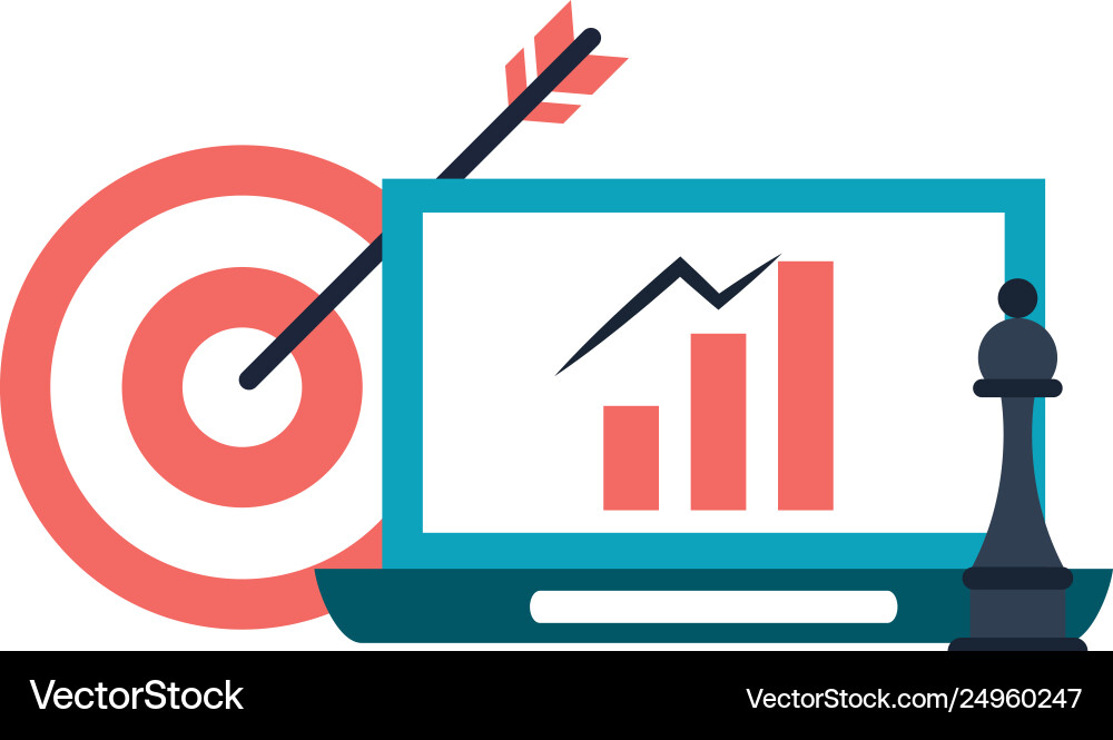 Laptop and target dartboard with chess Vector Image