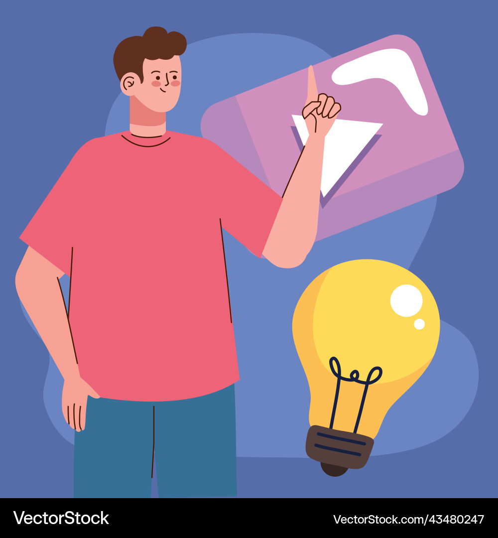 Man with bulb and play button vector image