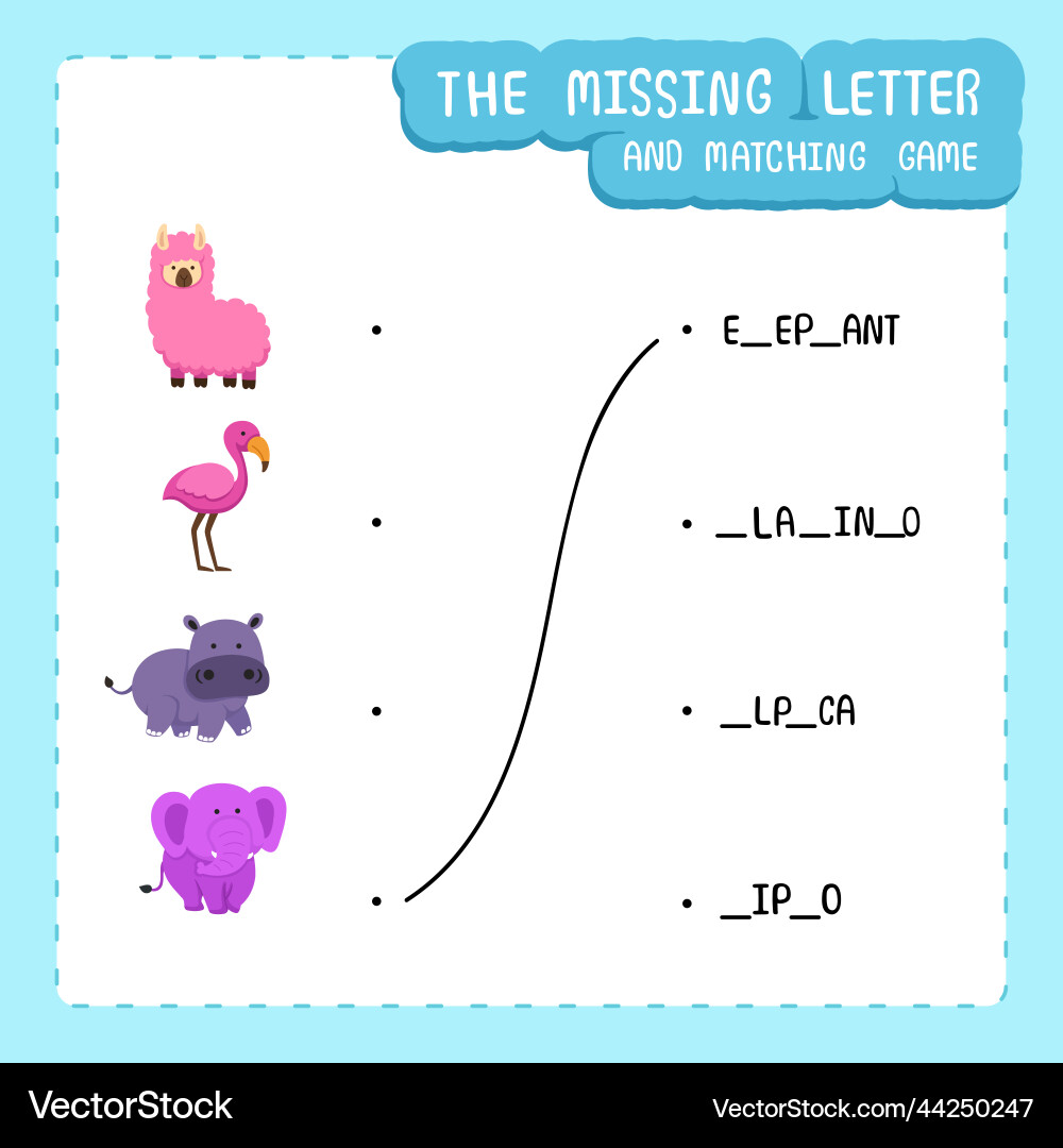 Missing letter and matching game Missing letter and matching game Vector Image