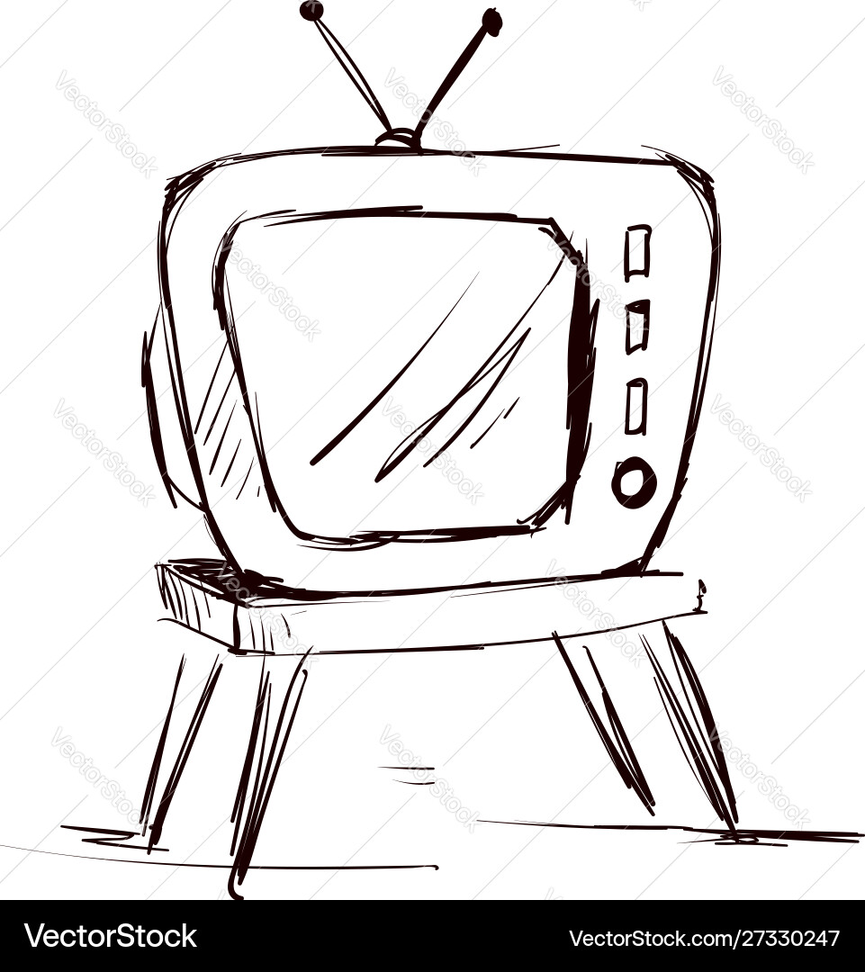 Old tv drawing on white background – Royalty-Free Vector | VectorStock, image size:961x1080