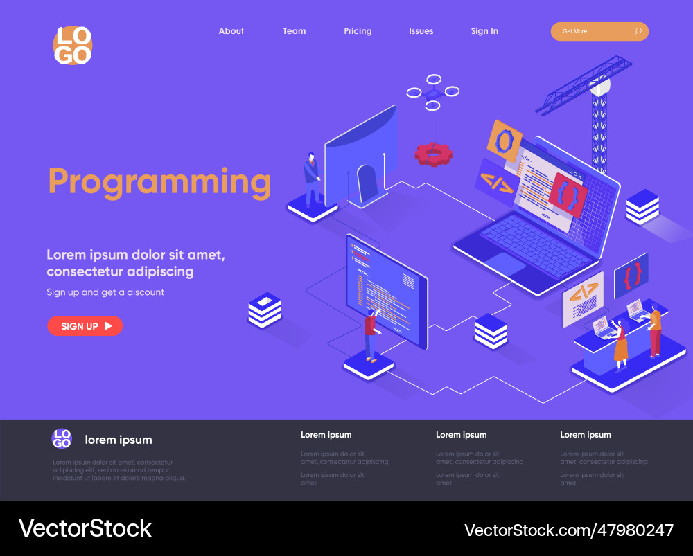 Programming isometric landing page full stack Programming isometric landing page full stack vector image