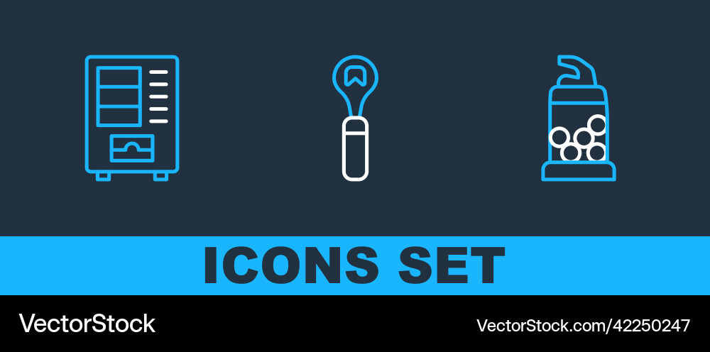 Set line bottle opener vending machine and icon Vector Image