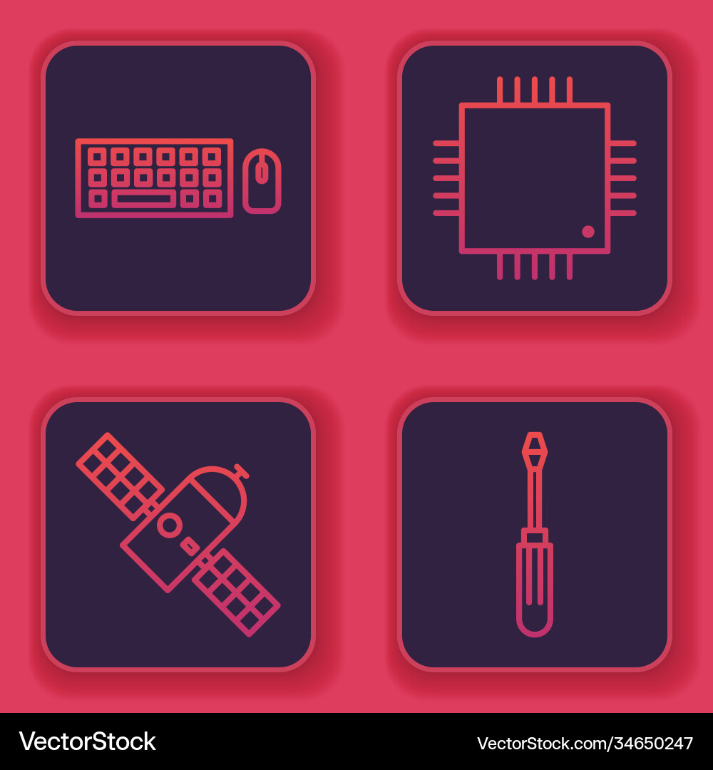 Set line keyboard and mouse satellite processor Set line keyboard and mouse satellite processor Vector Image
