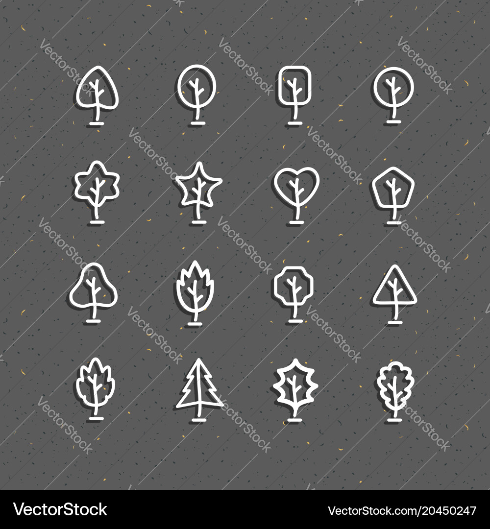 Set of graphical line trees design vector image