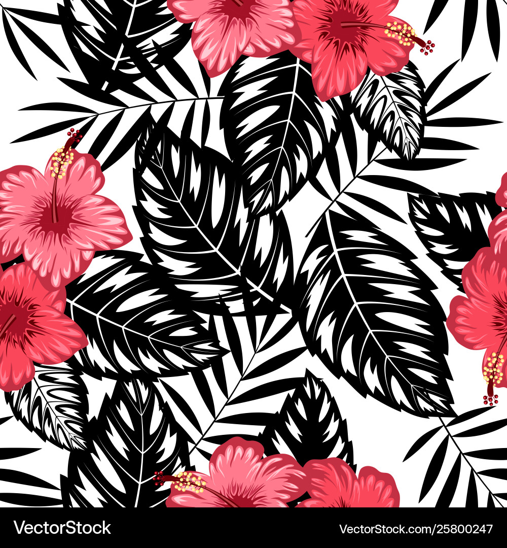 Tropical Hibiscus Pattern Vector Image