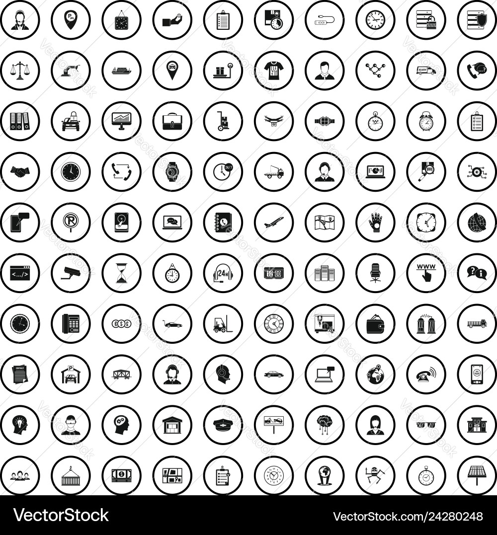 100 working hours icons set simple style 100 working hours icons set simple style vector image