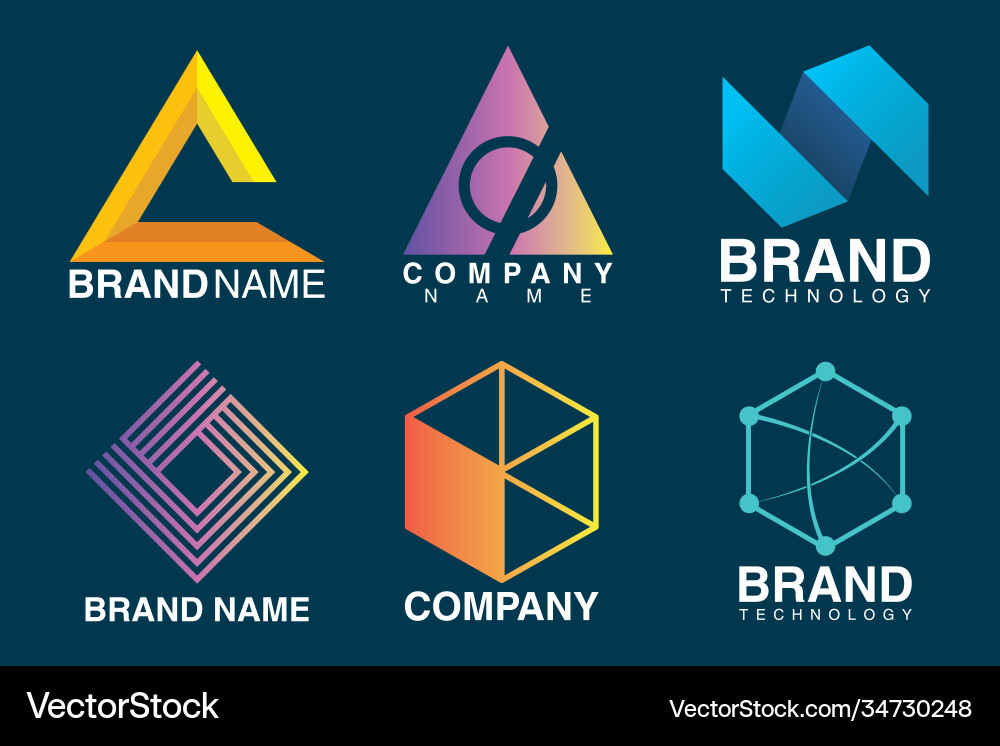Bundle Six Brand Company Emblems Royalty Free Vector Image