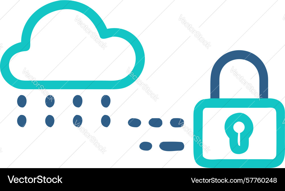 Cloud security padlock icon with rain secure vector image